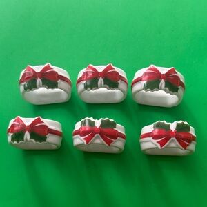 Holiday Napkin Rings with Red Bows and Green Holly